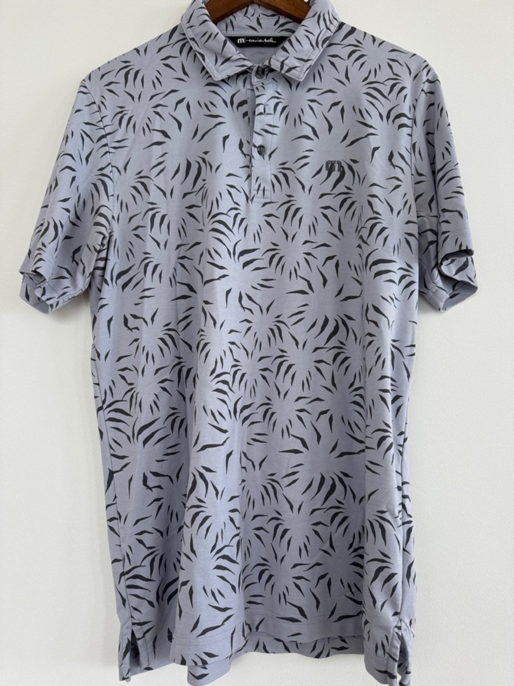 Travis Mathew Light Gray Polo with Black Abstract Leaf Print
